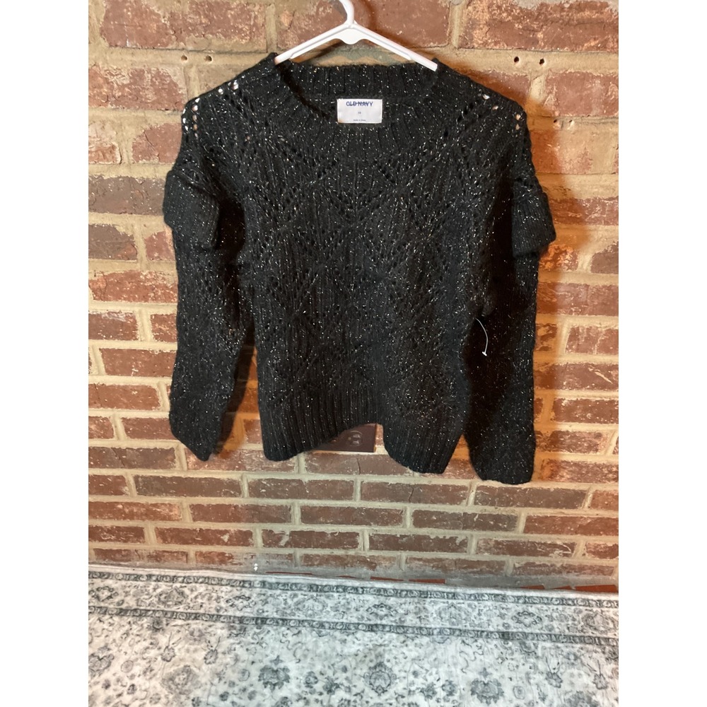 Old Navy Women's Black Glitter Ruffle Sleeve Sweater Size XS